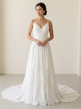 Elegant Light Ivory High Low Chiffon Wedding Dress